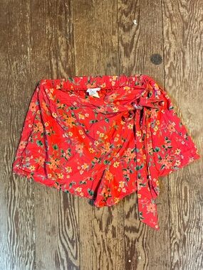 Japna Red Floral Wrap Skort